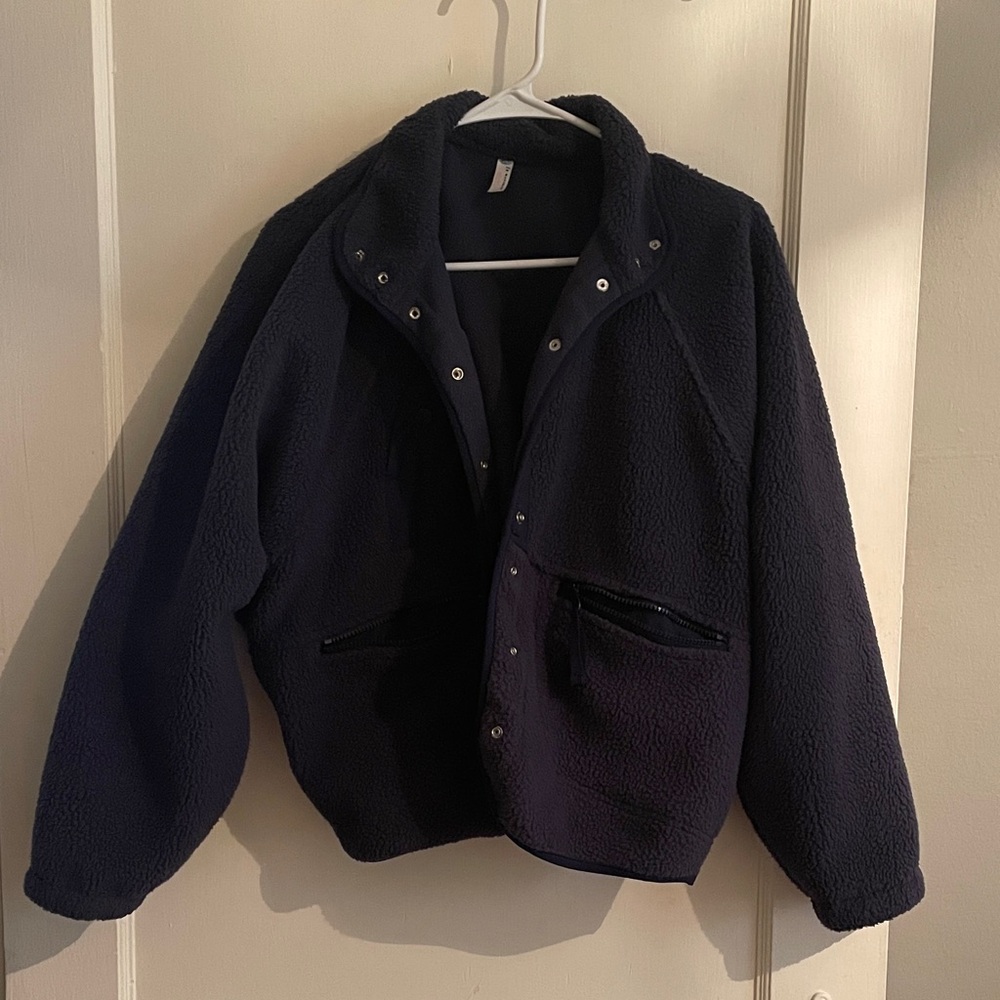 Free People Hit The Slopes Fleece Jacket, Size S in Navy